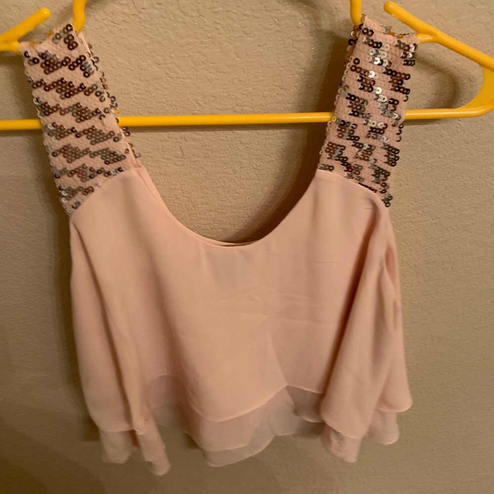Peach sequin crop top with layers